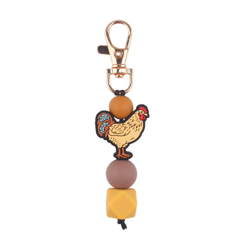 Wholesale Cartoon Rooster Teether Silicone Beaded Keychain